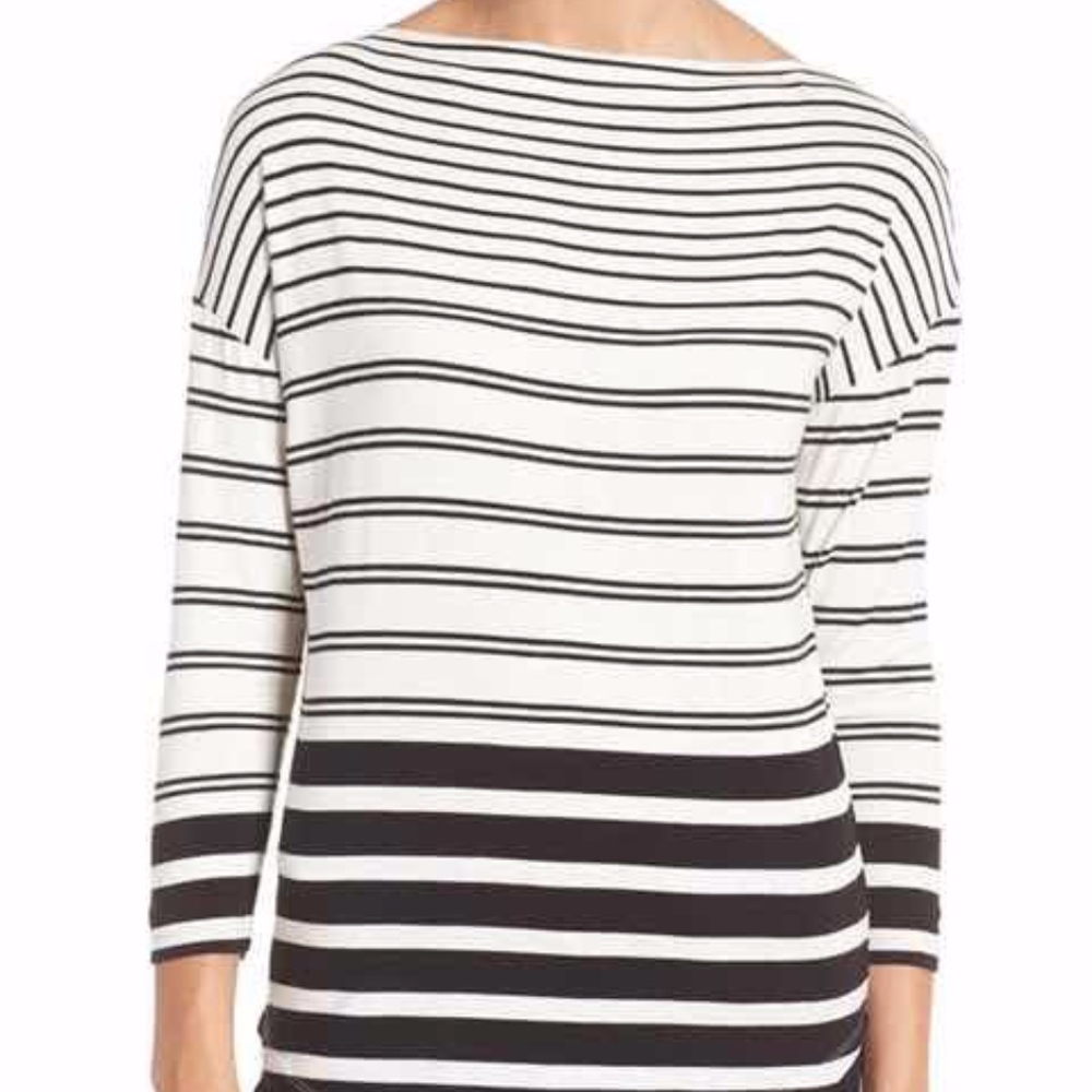 HALOGEN Bateau Neck Blouse Striped knit Top NEW